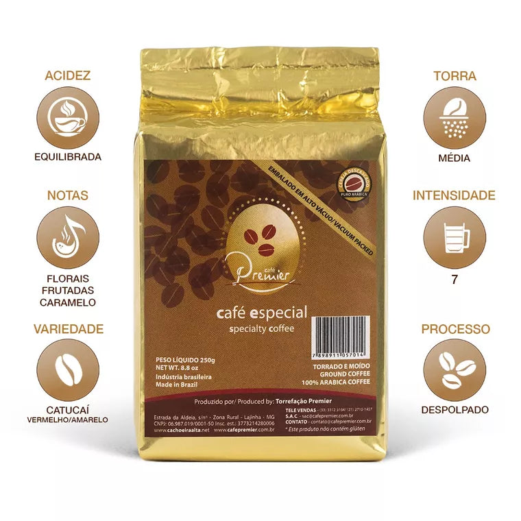Café Premier Especial 250g em Pó à Vácuo – 100% Arábica, Torra Média