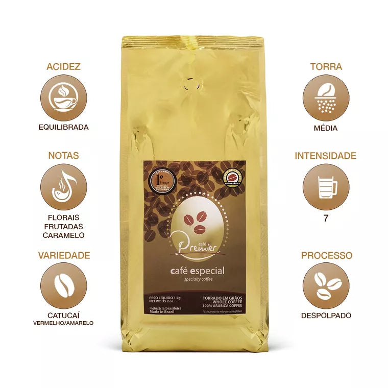 Café Premier Especial em Grãos 1kg – 100% Arábica, Torra Média